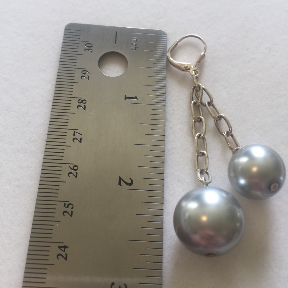 HAND CRAFTED Silver Pearl Drop Earrings Ball Drop Earrings - Picture 3 of 8
